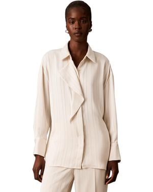 Calvin Klein Satin-stripe Long-sleeve Blouse - Natural