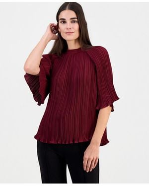 Tahari Elbow-sleeve Pleated Blouse - Red