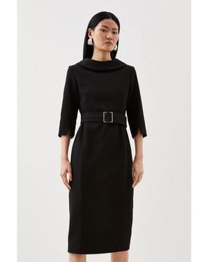 Karen Millen Roll Neck Pencil Midi Dress - Black