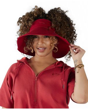 King Apparel Satin Lined Wide Brim Sun Visor - Red