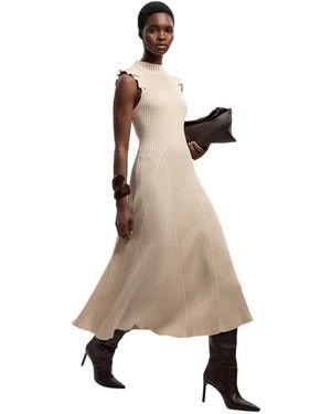 Karen Millen Pointelle Frill Sleeve Knit Midi Dress - Natural