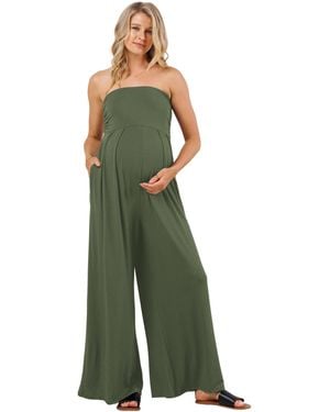 Hello Miss Maternity Strapless Wide Leg Jumpsuit - Green