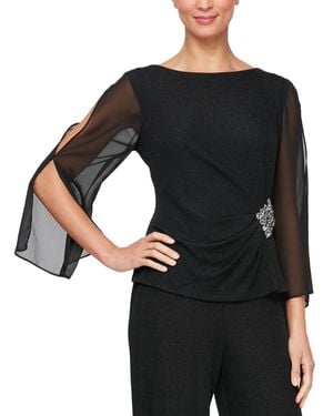 Alex Evenings Metallic-knit Split-sleeve Blouse - Black