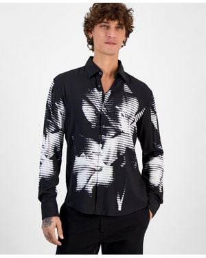 BOSS Hugo By Ermo Slim-fit Floral Check Button-down Shirt - Blue