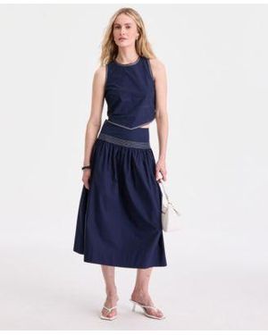 On 34th Poplin Topstitch Tie Back Tank Midi Skirt Macys Exclusive - Blue