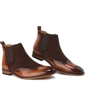 Gino Vitale Wingtip Brogue Two-tone Chelsea Boots - Brown