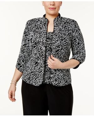 Alex Evenings Plus Size Printed Mandarin Jacket & Top Set - Gray
