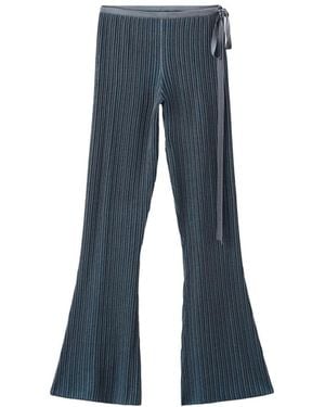Mango Bow Detail Ribbed Flared Pants - Blue