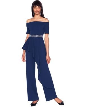 White Tie By Shani Embellished-waist Jumpsuit - Blue