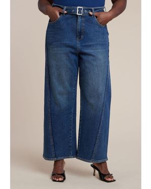 Eloquii Belted Straight Leg Jean - Blue