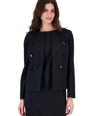 Kasper Petite Double-breasted Collarless Blazer - Blue