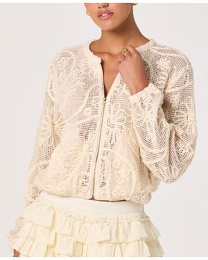 Astr Aeva Round Neck Long-sleeve Crochet Bomber Jacket - Natural