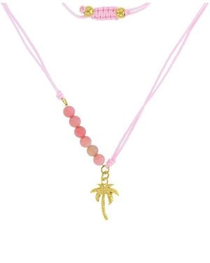 Roxy Waterproof Yellow Palm Tree Rhodonite Adjustable Necklace - White
