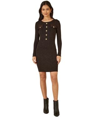 Yumi' Metallic Fitted Military Knit Dress - Black