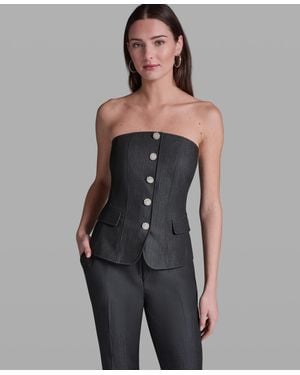 BCBGMAXAZRIA Faux Denim Strapless Button-front Top - Gray