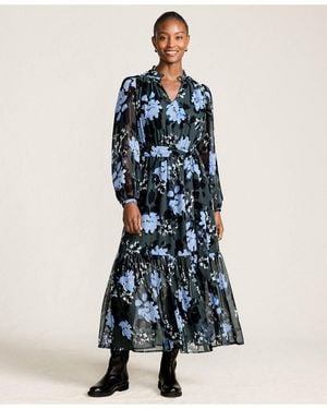 Lands' End Chiffon Tiered Long Sleeve Maxi Dress - Blue