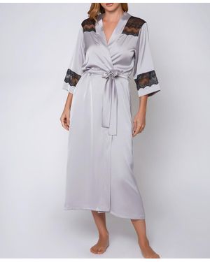 iCollection Silky Stretch Satin Long Robe - Purple