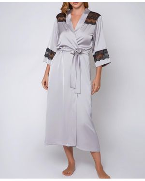 iCollection Silky Stretch Satin Long Robe - Purple