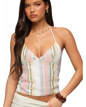 Edikted Raquel Sequin Striped Halter Top - White