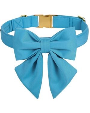Aronkl Plaid Collar With Checkered Bowtie Adjustable Breakaway Collars For All Breeds Comfortable Cotton Birthday Gift - Blue
