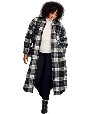 Avenue Plus Size Brushed Long Shirt Jacket - Blue