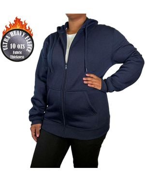 Galaxy By Harvic Blue Ice Loose Fit Super Heavyweight Fleece Lined Full-zip Hoodie