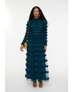 MARYISA Modest Ruffle Dress Maxi With Flowey Bottom - Blue
