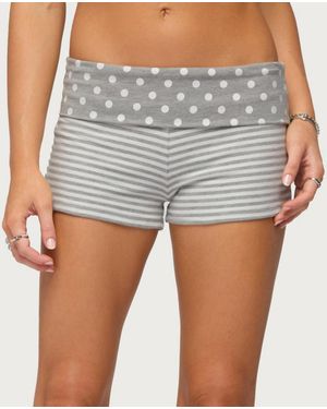 Edikted Presley Stripe And Polka Dot Foldover Shorts - Gray