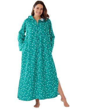 Dreams & Co. Long Hooded Fleece Sweatshirt Robe - Blue