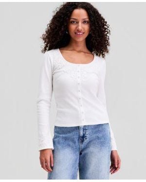 And Now This Now This Scoop Neck Button Front Top Macys Exclusive - White