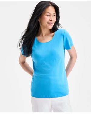 Style & Co. Cotton Short-sleeve Scoop-neck Top - Blue