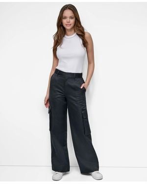 DKNY High Waist Wide Leg Cargo Pants - White