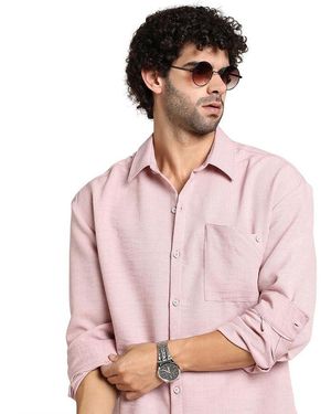 Campus Sutra Rose Modular Solid Oversized Shirt - Pink