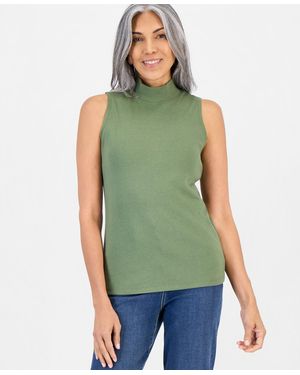 Style & Co. Mock Neck Cotton Tank - Green