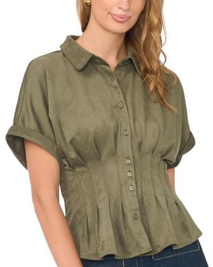 Vince Camuto Short-sleeve Button-down Shirt Top - Green