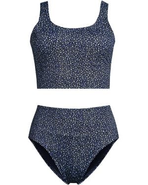 Lands' End Tugless Midkini Top And High Waisted Bottom Swimsuit Set - Blue