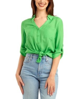 Bcx Textured Button-front Top - Green