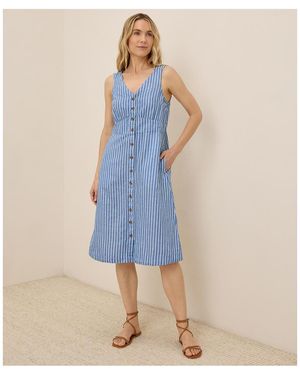 Pact Cotton Canopy Linen Blend Button-front Dress - Blue