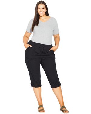 Avenue Plus Size Cotton Roll Up Capri - Blue