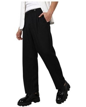 Campus Sutra Onyx Solid Tailored Pants - Black