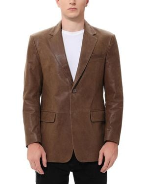 BGSD Men Classic Two-button Distressed Leather Blazer - Brown