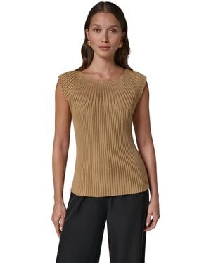 Donna Karan Crewneck Sleeveless Ribbed Pullover Sweater - Natural