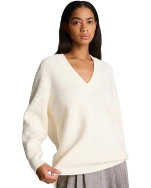 Kenneth Cole Oversized V-neck Boyfriend Sweater - White