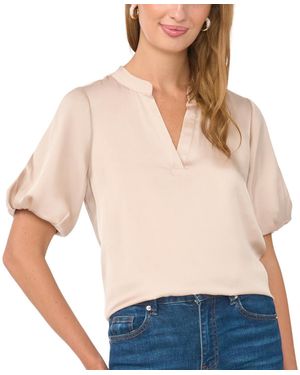 Vince Camuto V-neck Puff Sleeve Satin Blouse - Natural