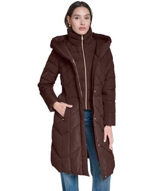 Cole Haan Bibbed Hooded Puffer Coat - Brown