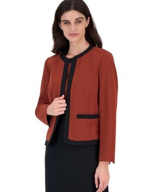 Kasper Petite Colorblocked Shoulder-padded Long-sleeve Jacket - Red