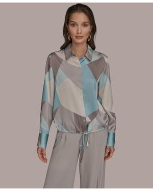 Donna Karan Long-sleeve Drawstring Top - Gray