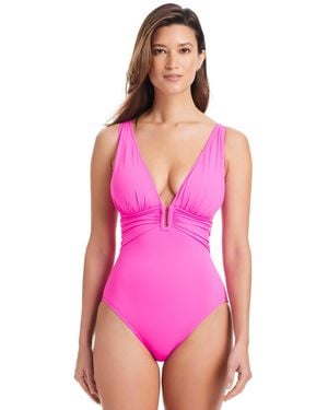 Bleu Rod Beattie Plunging V-neck One-piece Swimsuit - Pink