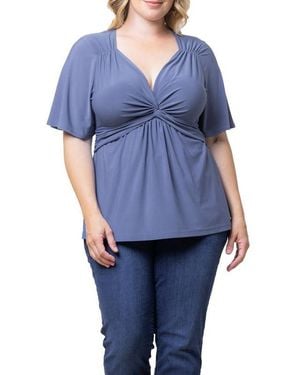 Kiyonna Plus Size Abby Twist Front Top - Blue