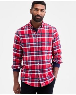 Club Room Plaid Button-down Flannel Shirt - Red